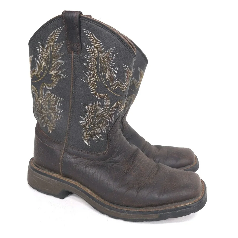 ARIAT Kids US5 Brown Leather Square Toe Western Cowboys Boots 10021452